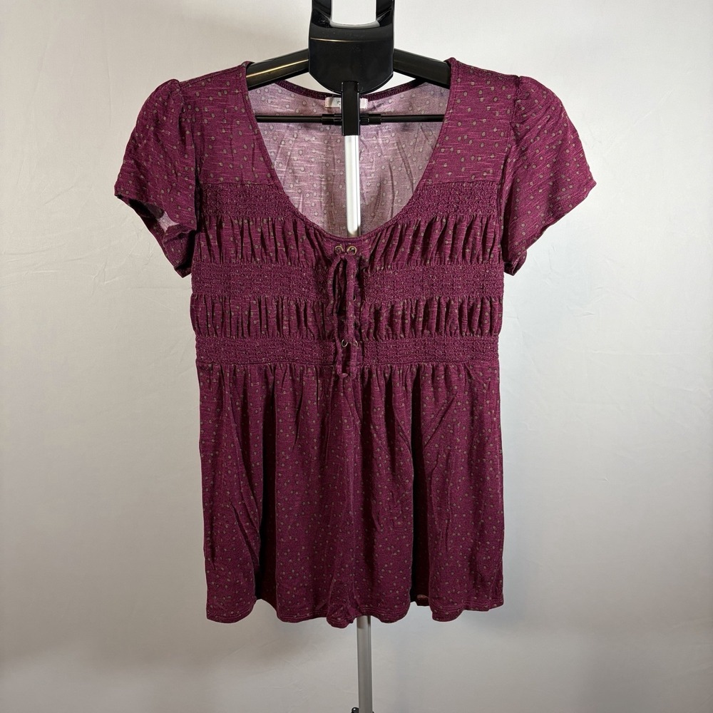 Babydoll Medium Maurices Y2K Style Short Sleeve Polka Dot Ruched Soft Girl Shirt